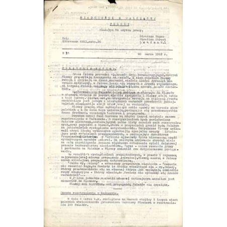 Wiadomości z Walczącej Polski. Biuletyn do użytku prasy. R.2 (1942). Nr 10 (20 marca 1942)