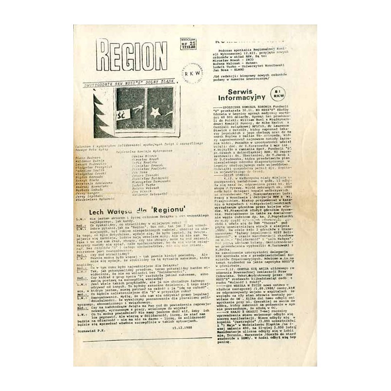 Region. Dwutygodnik RKW NSZZ "Solidarność" Dolny Śląsk. (1988). Nr 25 (17.12.1988)