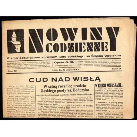 Nowiny Codzienne. Pismo poświęcone sprawom ludu polskiego na Śląsku Opolskim. R.26 (1936). Nr 186 (15 sierpnia 1936)