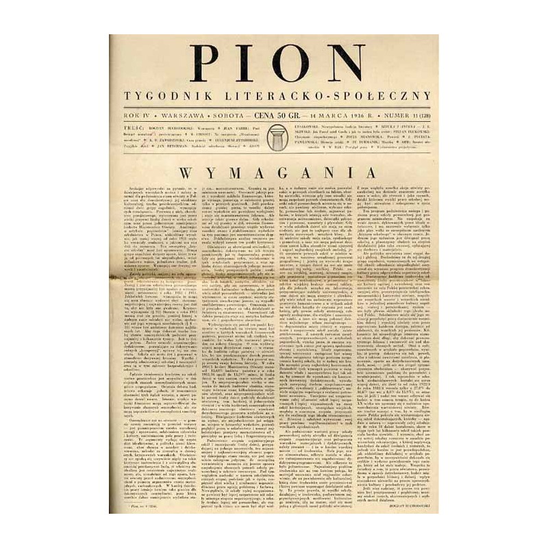 Pion. Tygodnik literacko-społeczny. R.4 (1936). Nr 11 (128) (14 marca 1936)