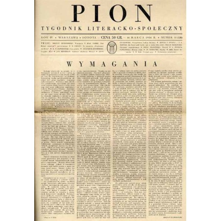 Pion. Tygodnik literacko-społeczny. R.4 (1936). Nr 11 (128) (14 marca 1936)