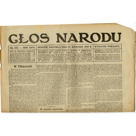 Głos Narodu. R.26 (1916) nr 442 (10 IX 1916). Wydanie poranne