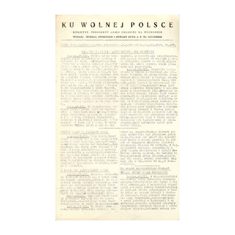 Ku Wolnej Polsce. Biuletyn codzienny Armii Polskiej na Wschodzie. (1943). Nr 197 (28 III 1943)