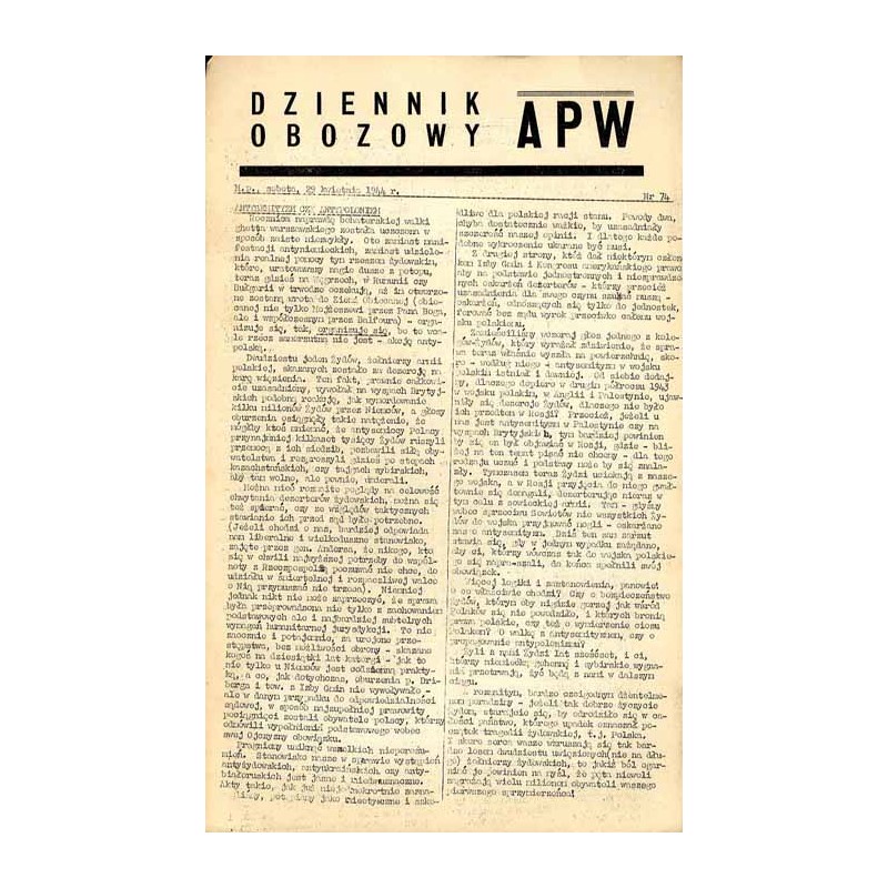 Dziennik Obozowy APW. 1944. Nr 74 (29 kwietnia 1944)