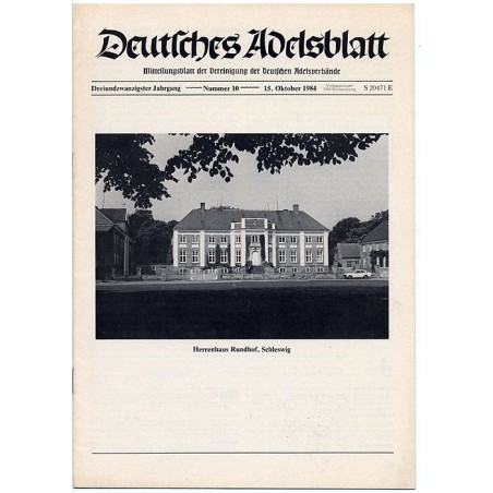 Deutsches Adelsblatt. 23. Jahrgang (1984). Nr 10 (15 X 1984) [Herrenhaus Rundhof, Schleswig]