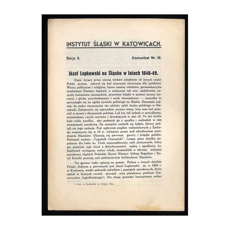 Józef Łepkowski na Śląsku w latach 1848-49