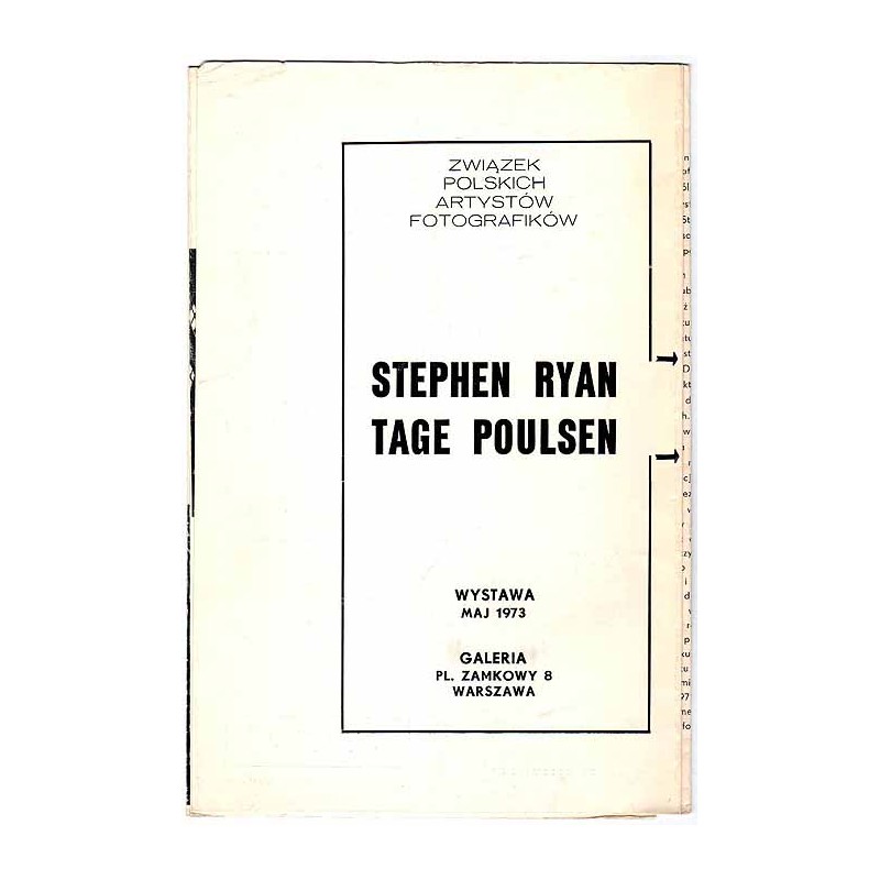 Stephen Ryan - Tage Poulsen. Wystawa, maj 1973. Galeria Pl. Zamkowy 8 Warszawa
