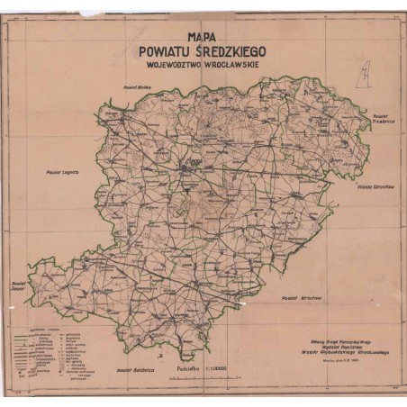 Mapa powiatu średzkiego. Województwo wrocławskie. 1:100.000
