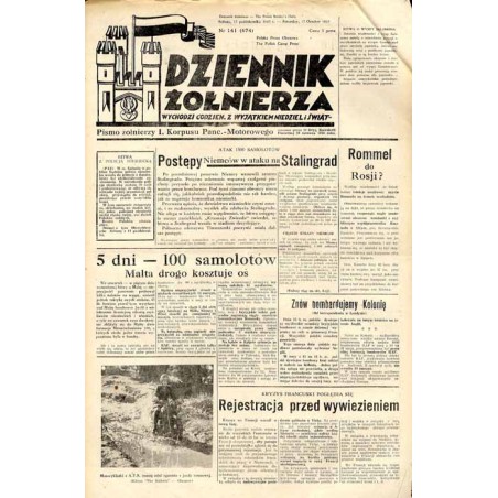 Dziennik Żołnierza. [...] Pismo żołnierzy I. Korpusu Panc.-Motorowego. R.3 (1942). Nr 141 (674) (17 października 1942)