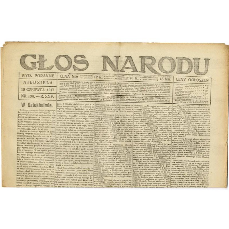 Głos Narodu. R.25 (1917). Nr 136 (10 czerwca 1917). Wydanie poranne