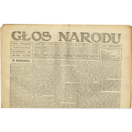 Głos Narodu. R.25 (1917). Nr 136 (10 czerwca 1917). Wydanie poranne