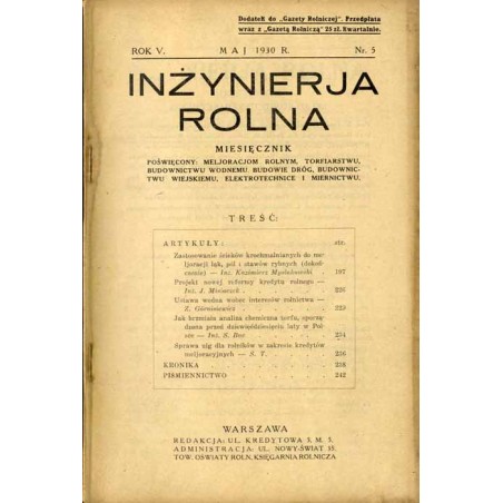 Inżynierja Rolna. Miesięcznik poświęcony meljoracjom rolnym, torfiarstwu, budownictwu wodnemu, budowie dróg, budownictwu wiejski