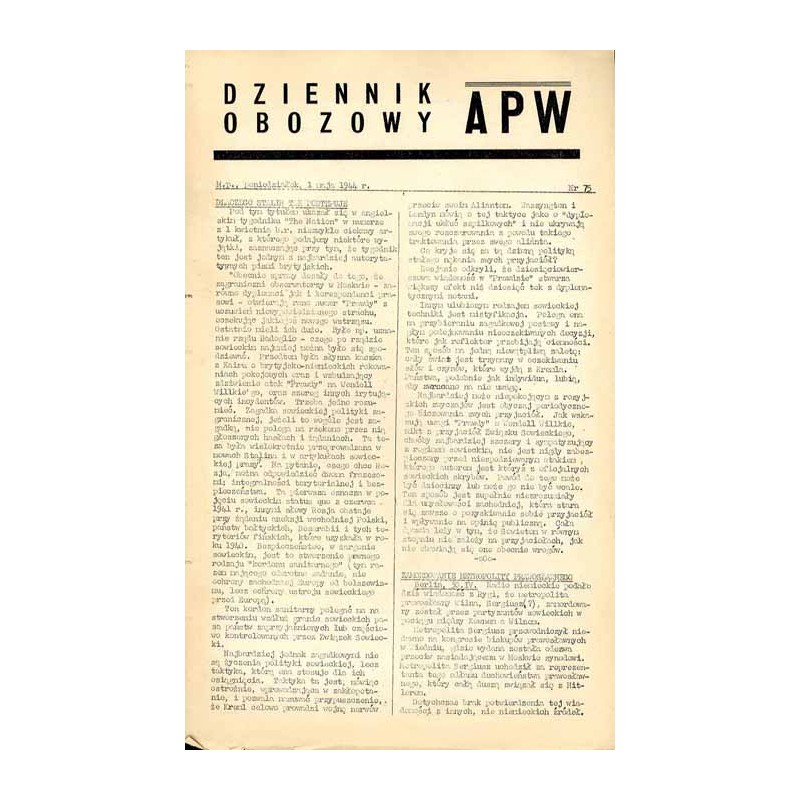 Dziennik Obozowy APW. 1944. Nr 75 (1 maja 1944)