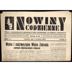 Nowiny Codzienne. Pismo poświęcone sprawom ludu polskiego na Śląsku Opolskim. R.24 (1934). Nr  211 (16 września 1934)