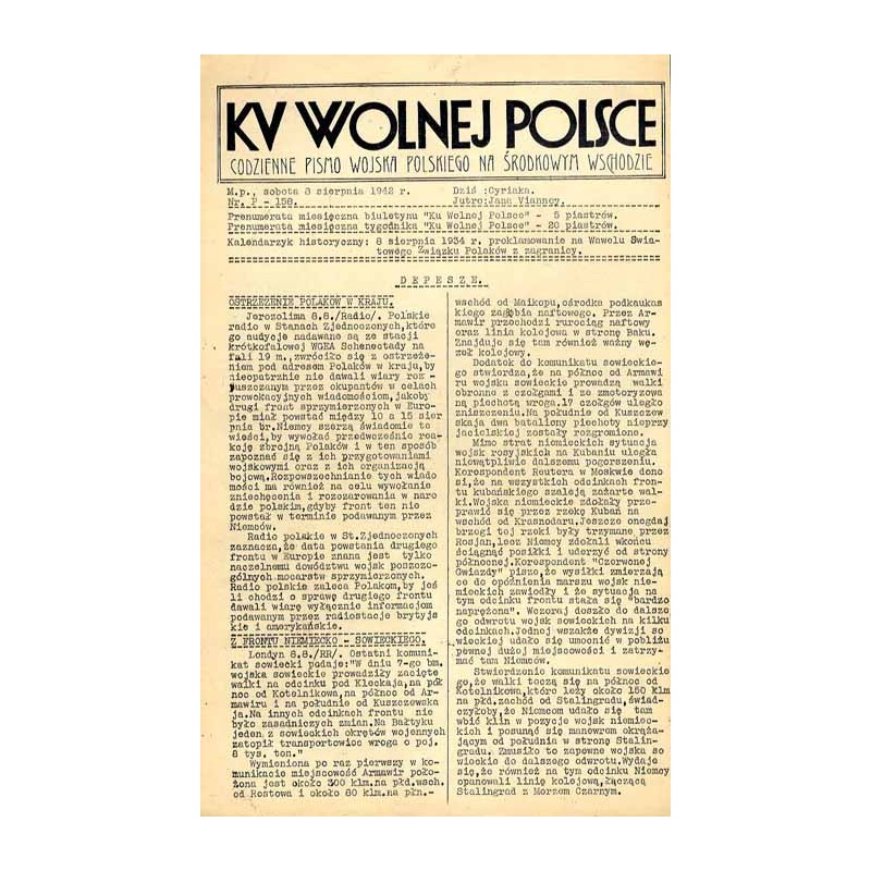 Ku Wolnej Polsce. Tygodnik Wojska Polskiego na Środkowym Wschodzie. Codzienne pismo Wojska Polskiego na Środkowym Wschodzie. 194