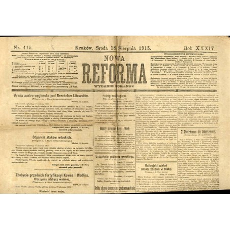 Nowa Reforma. R.34 (1915). Nr 415 (18 sierpnia 1915). Wydanie poranne
