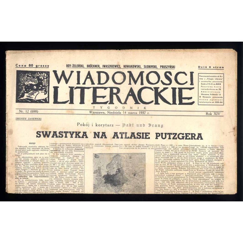 Wiadomości Literackie. Tygodnik. R.14 (1937). Nr 12 (698) (14 marca 1937)