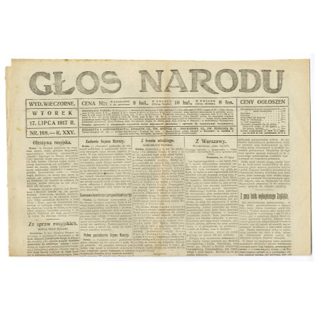 Głos Narodu. R.25 (1917). Nr 168 (17 lipca 1917). Wydanie wieczorne