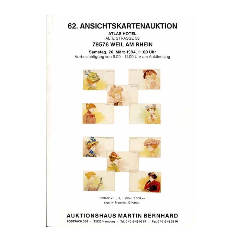 [Martin Bernhard] 62. Ansichtskartenauktion, Atlas Hotel Alte Strasse 58, 79576 Weil am Rhein, Samstag, 26 März 1994