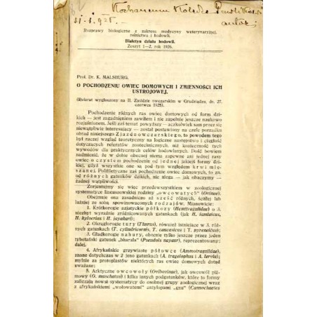 O pochodzeniu owiec domowych i zmienności ich ustrojowej. (Referat wygłoszony na II. Zjeździe owczarskim w Grudziądzu, dn. 27. c