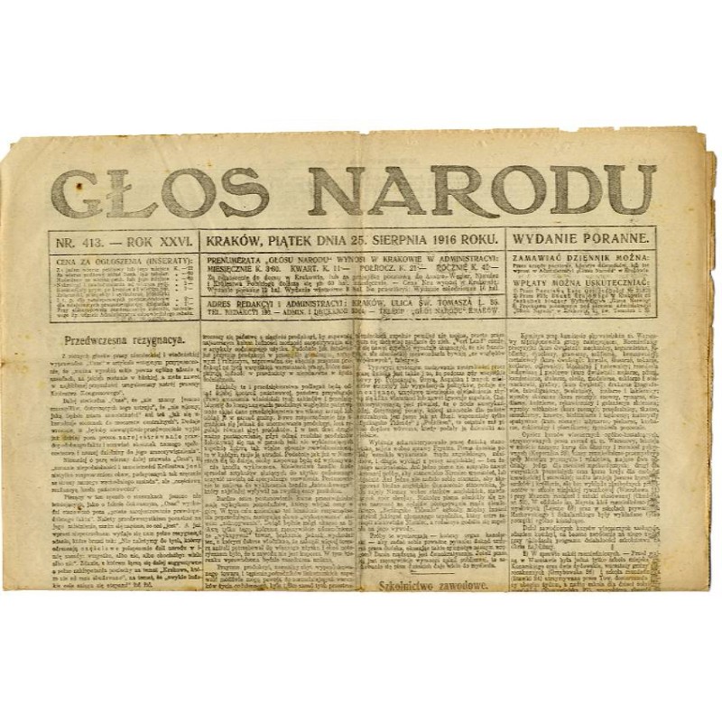 Głos Narodu. R.26 (1916). Nr 413 (25 sierpnia 1916). Wydanie poranne