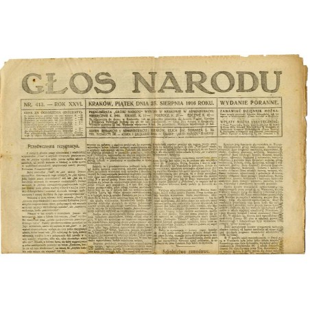Głos Narodu. R.26 (1916). Nr 413 (25 sierpnia 1916). Wydanie poranne