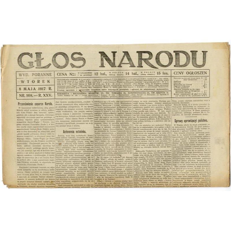 Głos Narodu. R.25 (1917). Nr 108 (8 maja 1917). Wydanie poranne