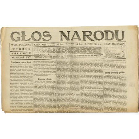 Głos Narodu. R.25 (1917). Nr 108 (8 maja 1917). Wydanie poranne