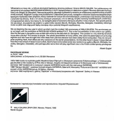 Radosław Nowak - RAP. Mała Galeria, Warszawa, Plac Zamkowy 8, styczeń 1992