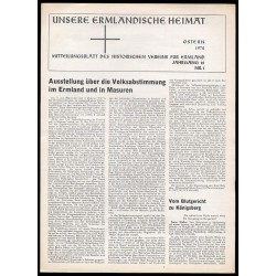 Unsere Ermländische Heimat. Mitteilungsblatt des Historischen Vereins für Ermland. 18. Jahrgang (1972). Nr. 1 2/3 4 (komplet)