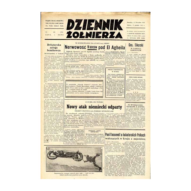 Dziennik Żołnierza. [...] Pismo żołnierzy I. Korpusu Panc.-Motorowego. R.3 (1942). Nr 188 (721) (12 grudnia 1942)