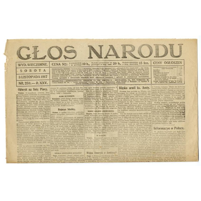 Głos Narodu. R.25 (1917). Nr 259 (3 listopada 1917). Wydanie wieczorne