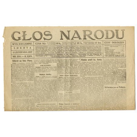 Głos Narodu. R.25 (1917). Nr 259 (3 listopada 1917). Wydanie wieczorne