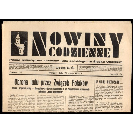 Nowiny Codzienne. Pismo poświęcone sprawom ludu polskiego na Śląsku Opolskim. R.24 (1934). Nr 119 (29 maja 1934)