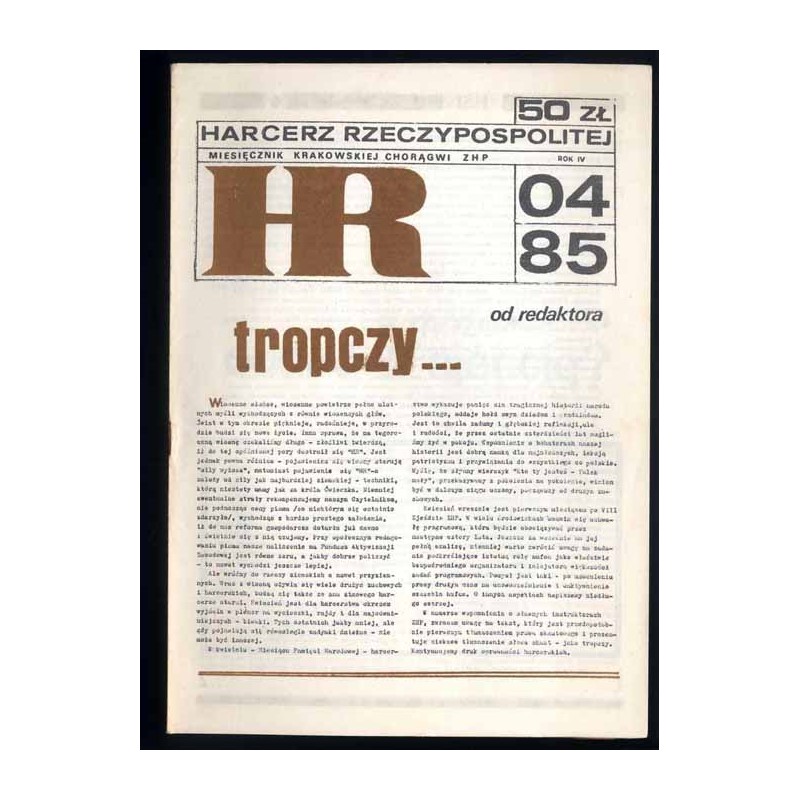 Harcerz Rzeczypospolitej. Miesięcznik Krakowskiej Chorągwi ZHP. R.4 (1985). Nr 4