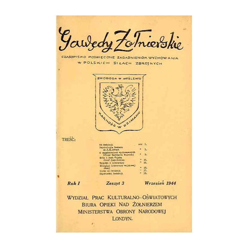 Gawędy Żołnierskie. Czasopismo poświęcone zagadnieniom wychowania w Polskich Siłach Zbrojnych. R.1 (1944). Z.3 (Wrzesień 1944)