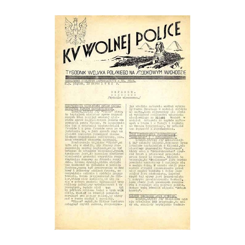 Ku Wolnej Polsce. Tygodnik Wojska Polskiego na Środkowym Wschodzie. Codzienny biuletyn informacyjny. 1942. Nr 35-B (13 marca 194