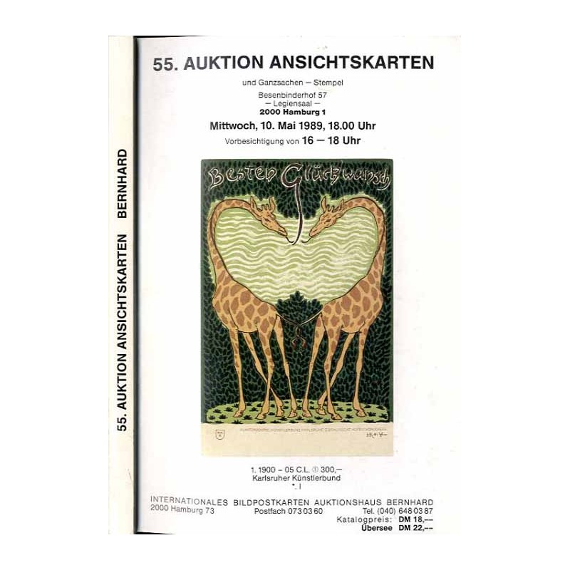 [Martin Bernhard] 55. Auktion Ansichtskarten und Ganzsachen - Stempel. Besenbinderhof 57, Legiensaal, 2000 Hamburg 1. Mittwoch,