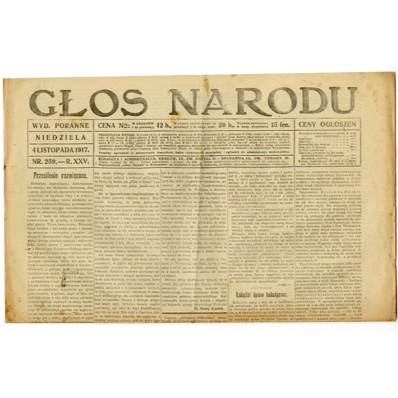 Głos Narodu. R.25 (1917). Nr 259 (4 listopada 1917). Wydanie poranne