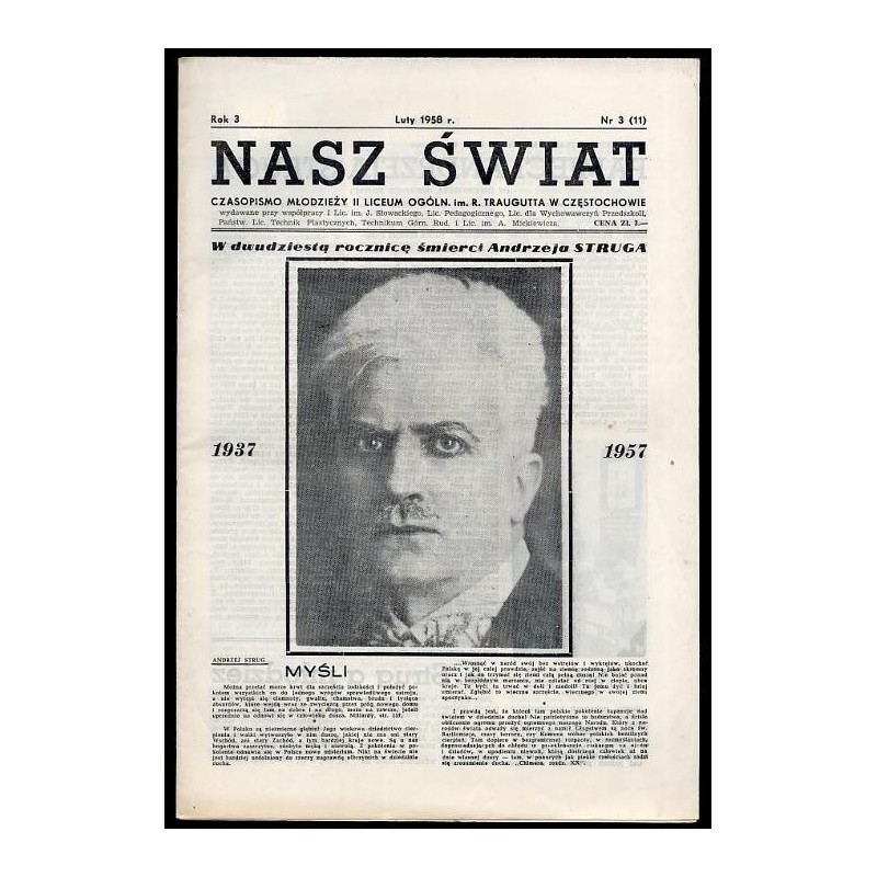 Nasz Świat. Czasopismo młodzieży II Liceum Ogóln. im. R. Traugutta w Częstochowie. R.3 (1958). Nr 3 (11) (Luty 1958)