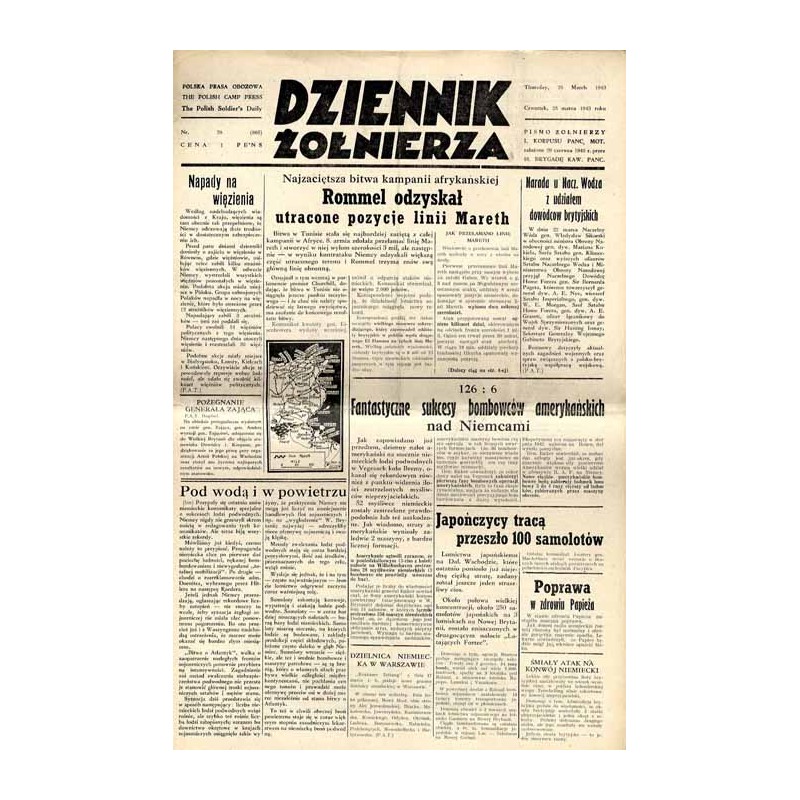 Dziennik Żołnierza. Polska prasa obozowa. Pismo żołnierzy 1. Korpusu Pancerno Mot. R.4 (1943). Nr 70 (805) (25 marca 1943)