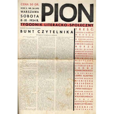 Pion. Tygodnik literacko-społeczny. R.2 (1934). Nr 36 (49) (8 września 1934)