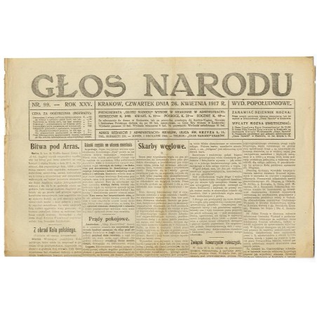 Głos Narodu. R.25 (1917). Nr 99 (26 kwietnia 1917). Wydanie popołudniowe