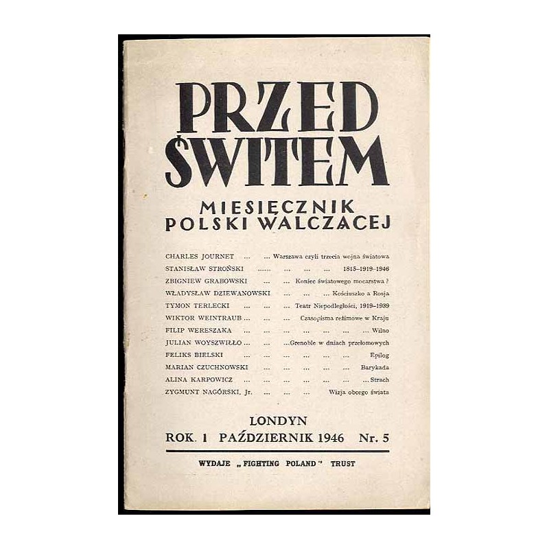 Przed Świtem. Miesięcznik Polski Walczącej. R.1 (1946). Nr 5 (Październik 1946)