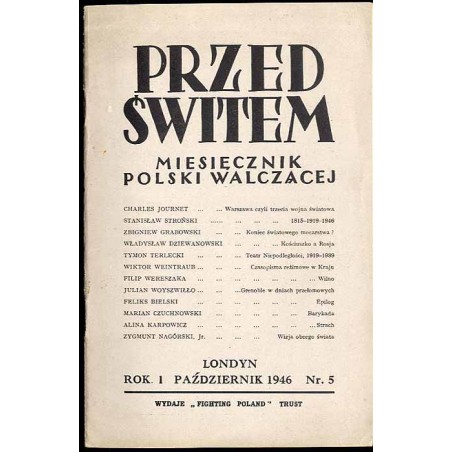 Przed Świtem. Miesięcznik Polski Walczącej. R.1 (1946). Nr 5 (Październik 1946)