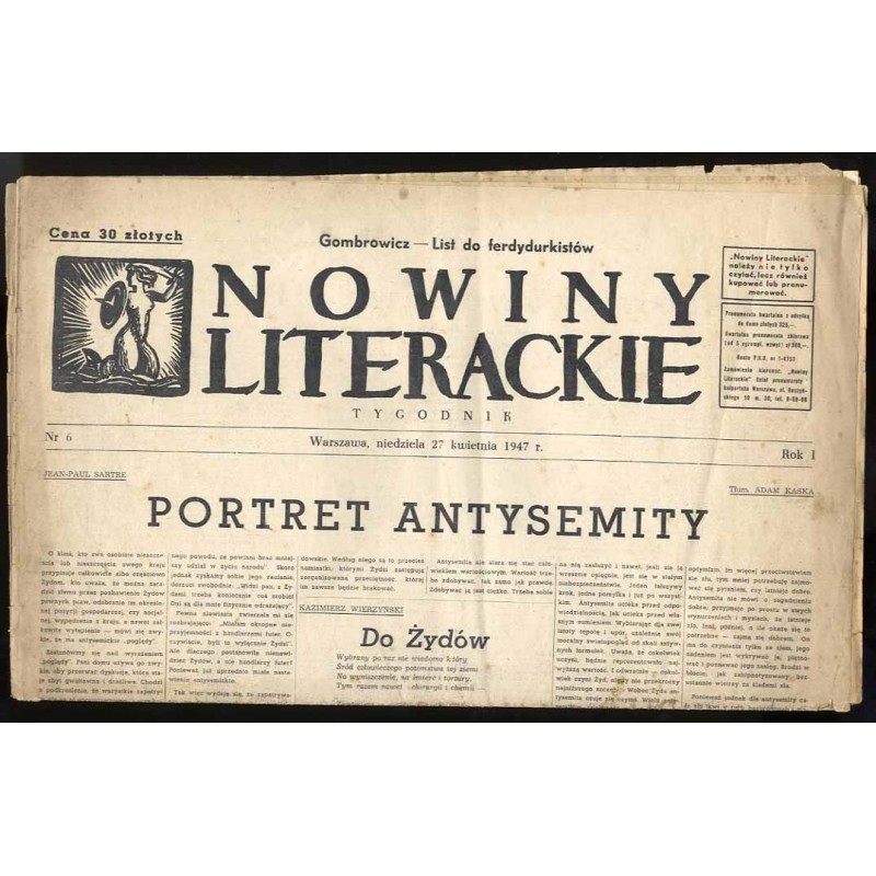Nowiny Literackie. Tygodnik. R.1 (1947). Nr 6 (27 IV 1947) / Witold Gombrowicz