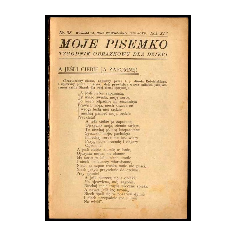 Moje Pisemko. Tygodnik obrazkowy dla dzieci. R.14 (1919). Nr 38 (20 września 1919)