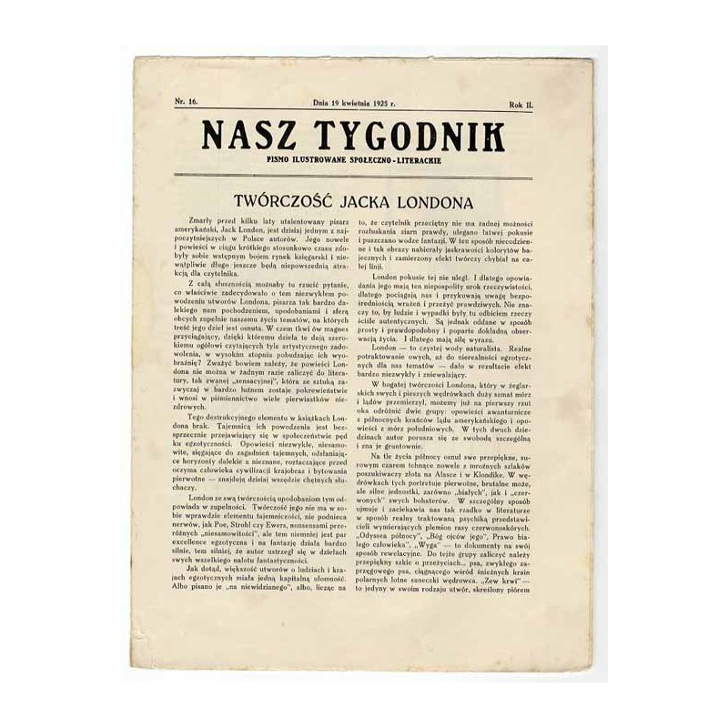 Nasz Tygodnik. Pismo ilustrowane społeczno-literackie. R.2 (1925). Nr 16 (19 kwietnia 1925)