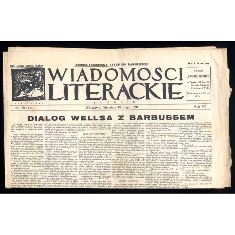 Wiadomości Literackie. Tygodnik. R.7 (1930). Nr 20 (333) (18 maja 1930)