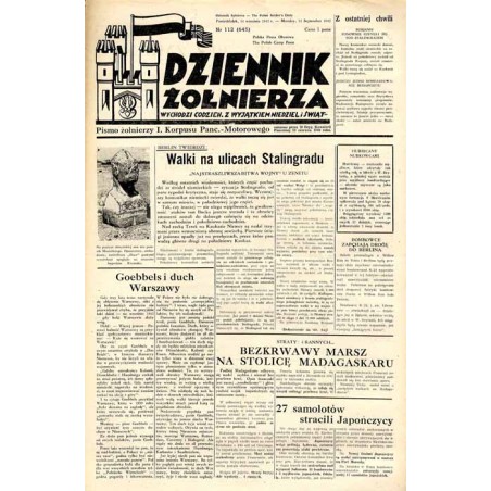 Dziennik Żołnierza. [...] Pismo żołnierzy I. Korpusu Panc.-Motorowego. R.3 (1942). Nr 112 (645) (14 września 1942)